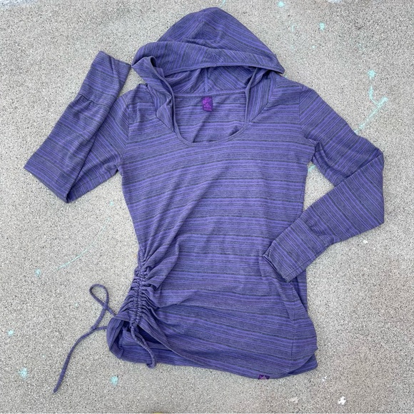 PrAna pullover striped long sleeve hoodie with side cinch thin Sz small preloved - Picture 1 of 4